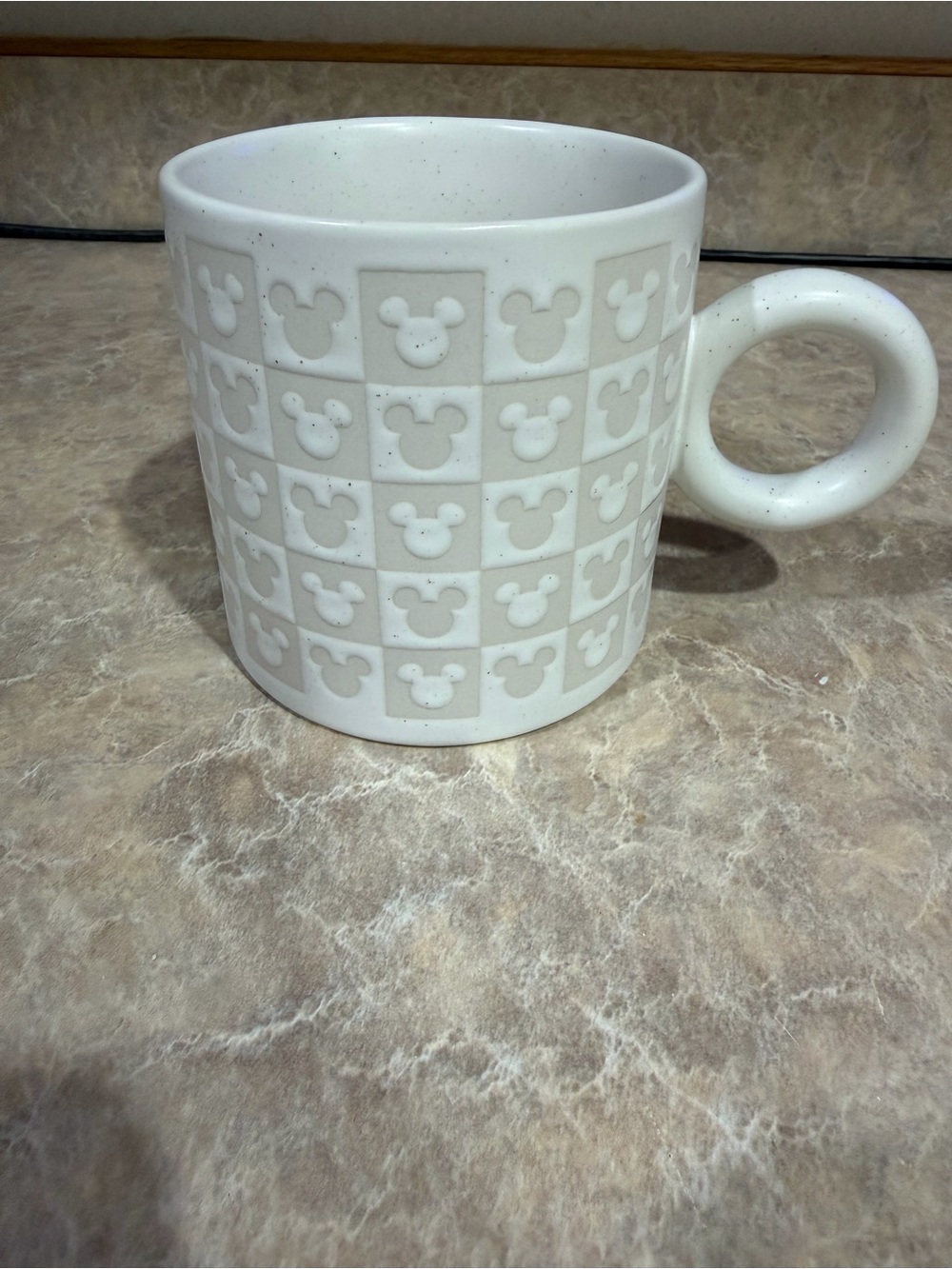 The Big One Disney White Speckled Ceramic Mug with Embossed Mickey Pattern